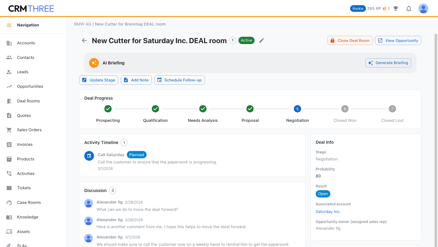A CRMTHREE deal room