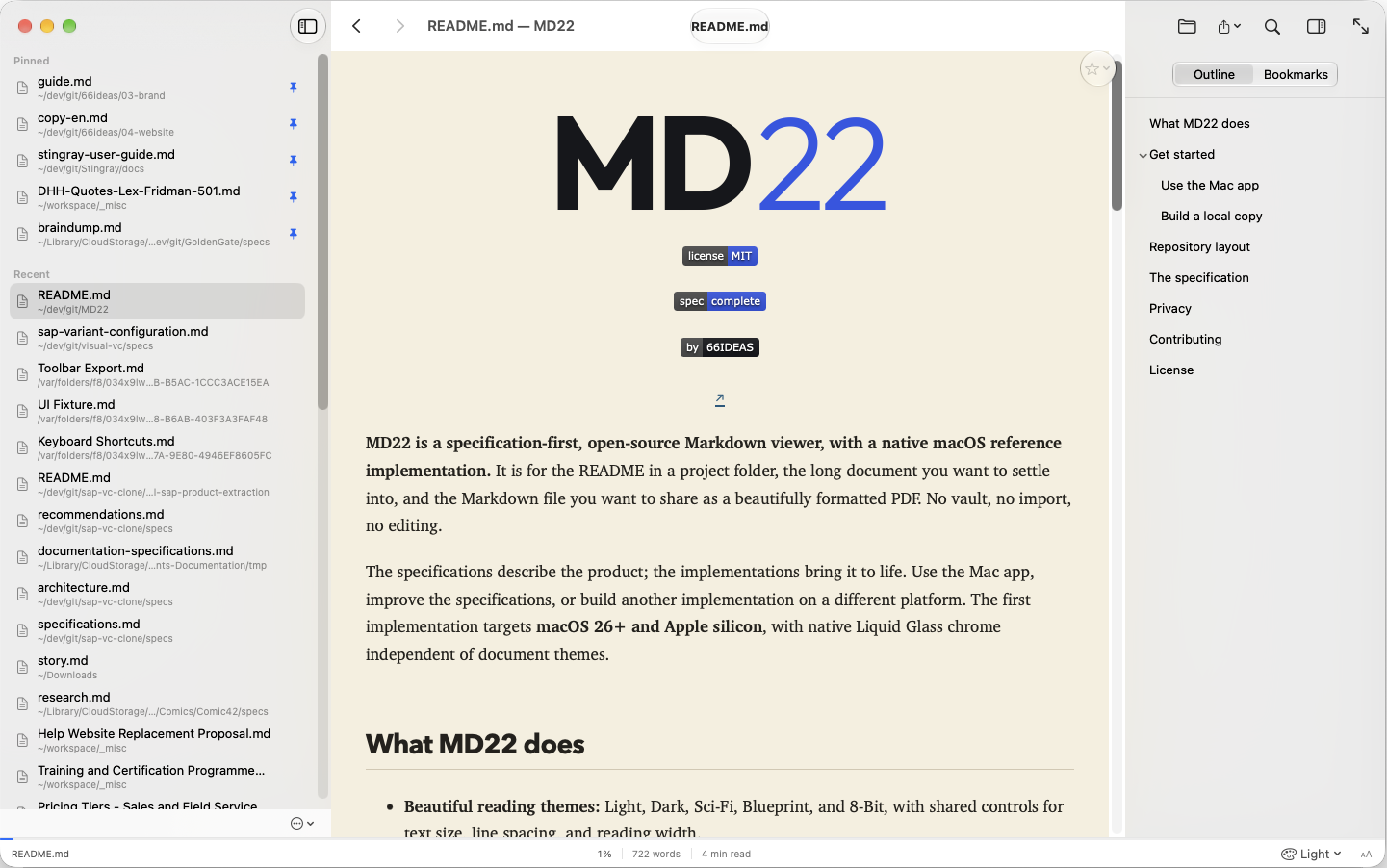 MD22 in the Light theme showing a project README