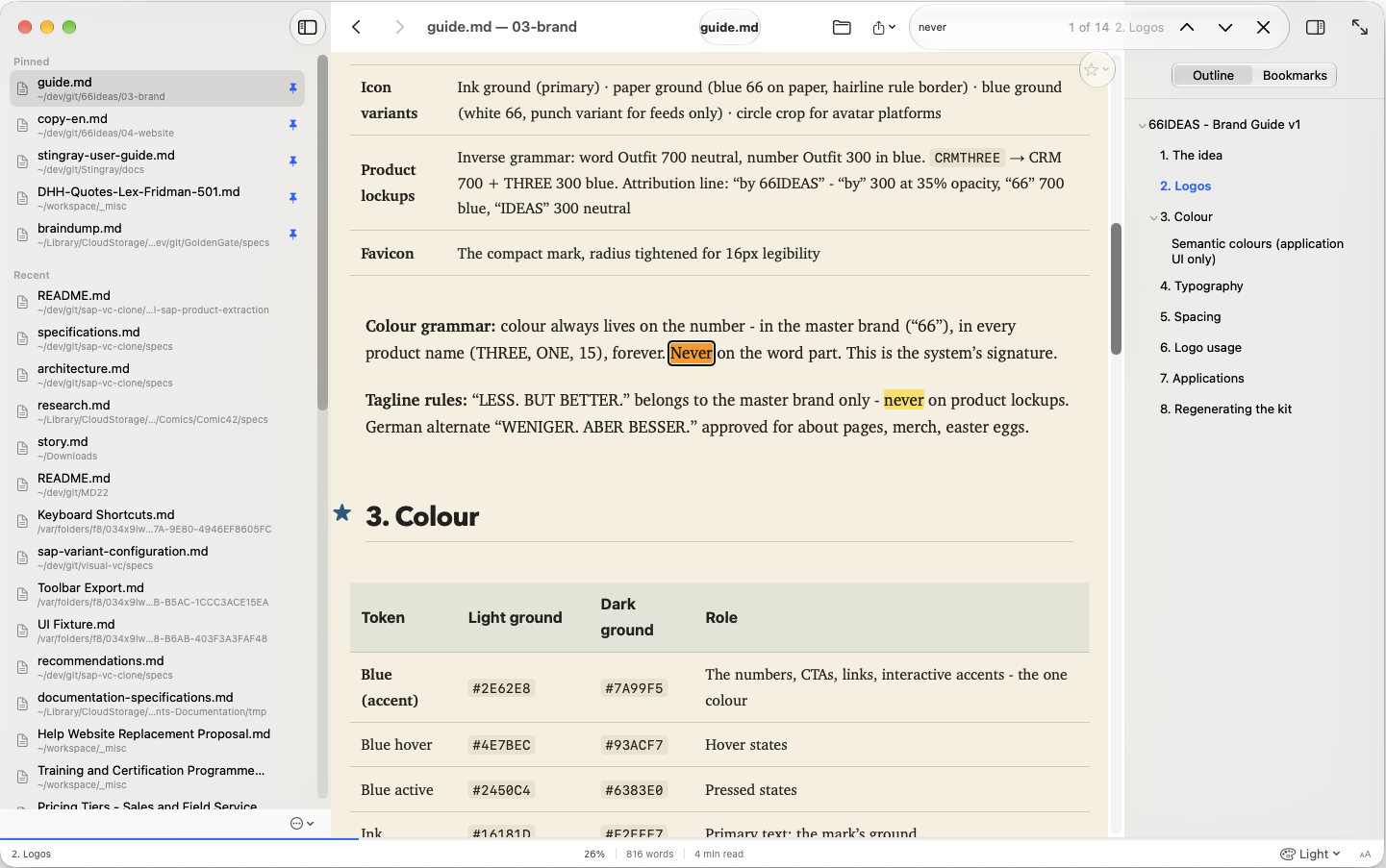 Full-text search in MD22 with a bookmarked heading
